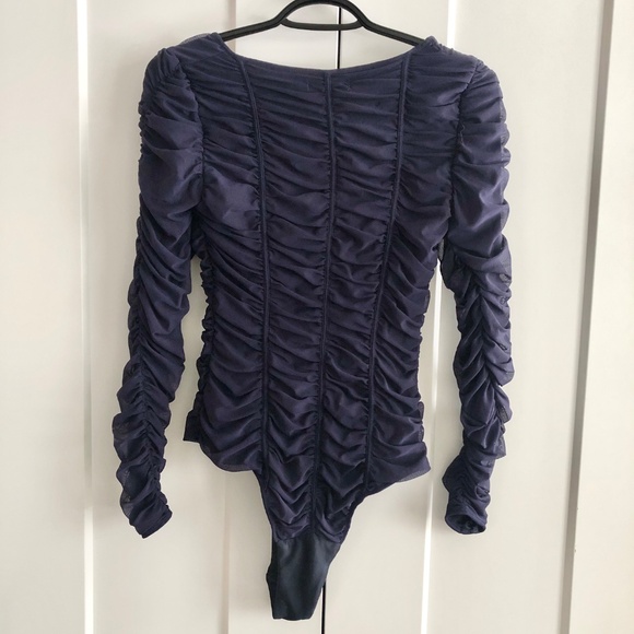 Zara, Ruched, Navy Blue, Tight, Fitted, Bodysuit, Size Med, NEW With Tags - Picture 2 of 12